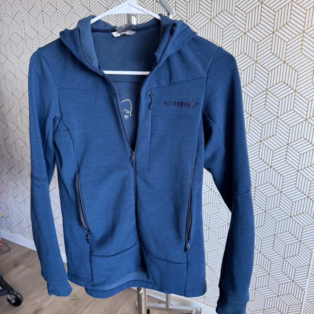 Norrona navy blue zip up hoodie size small